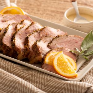 Atkins Keto Orange-Herb Pork Roast with Bourbon Sauce 